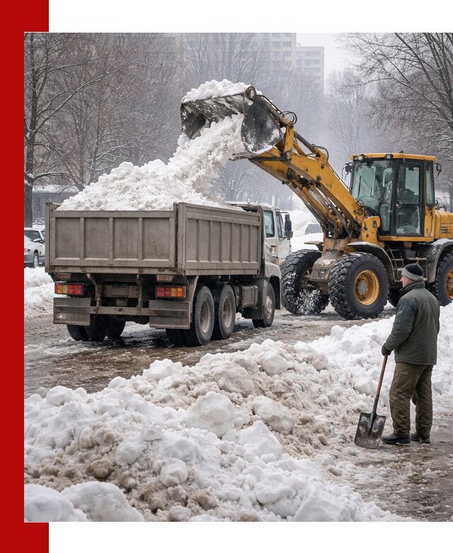 Вывоз снега грузовой техникой в Качканаре оперативно и чисто